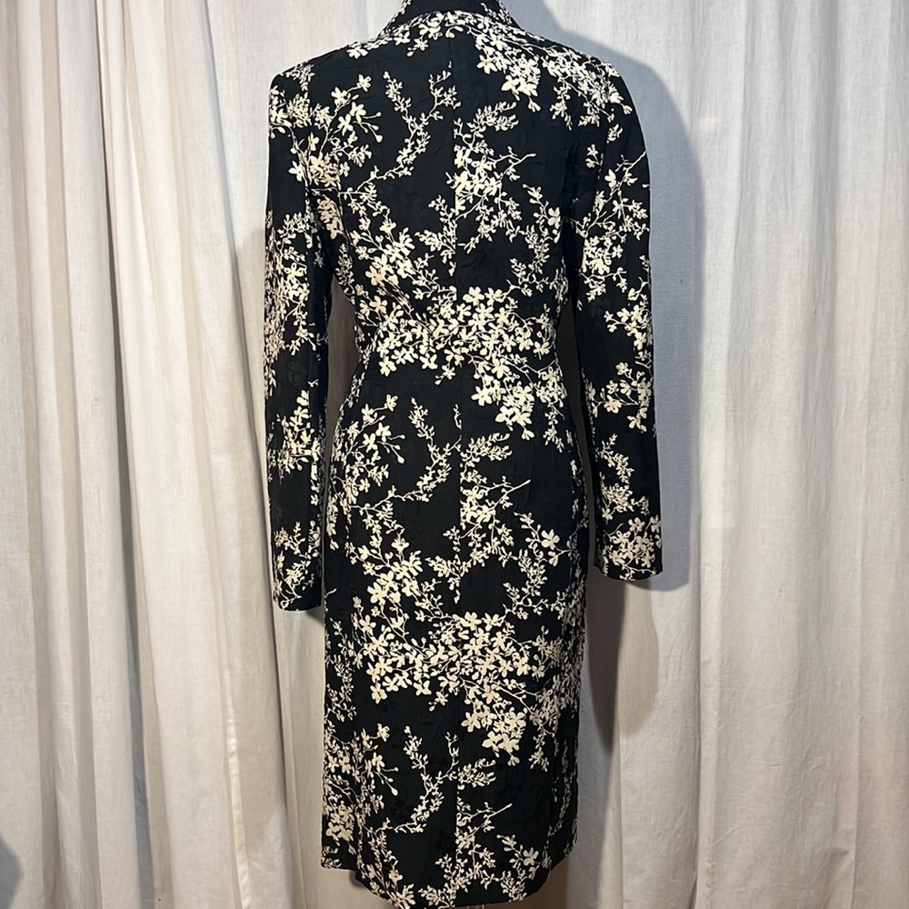 Anne Klein 2-tone jacquard fitted midi length jacket-4 flap pockets-silk ties - Picture 7 of 14
